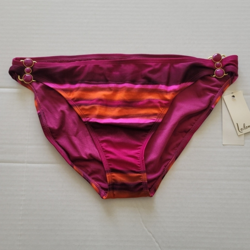 Leilani swimsuit bottoms size 14 purple pink sunset print bikini lined NWT